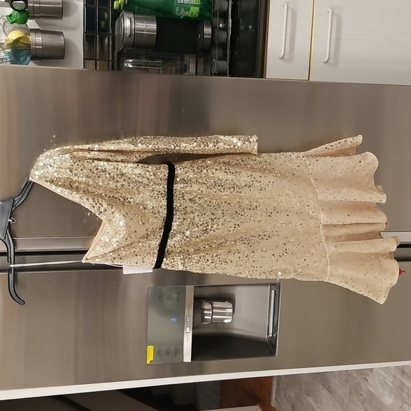 💕MARCHESA NOTTE💕 Glitter Ruffle Asymmetric Cocktail Dress ~ Champagne 4 NWT - Picture 4 of 11